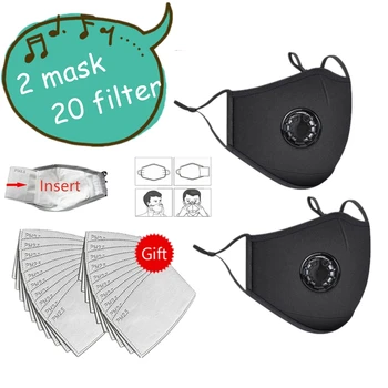 

2 Masks With 20 Filters 3 Layers Of Cotton Mask Unisex Reusable Washable Dust Mask PM2.5 Activated Carbon Mask Filter