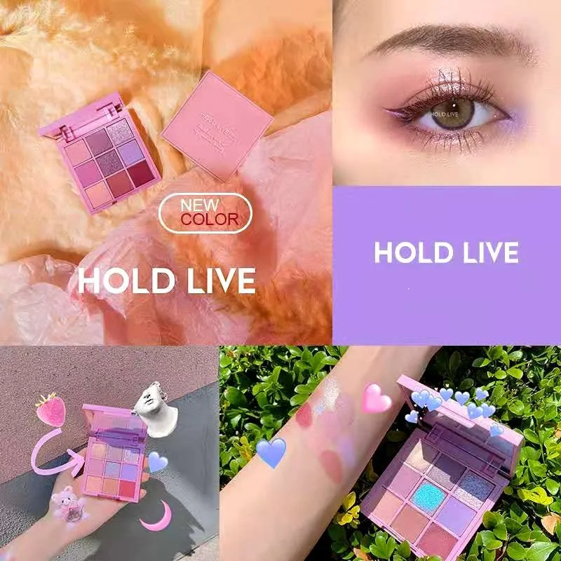 Палитра теней для век HOLD LIVE 9 цветов сухие розовые матовые блестящие тени