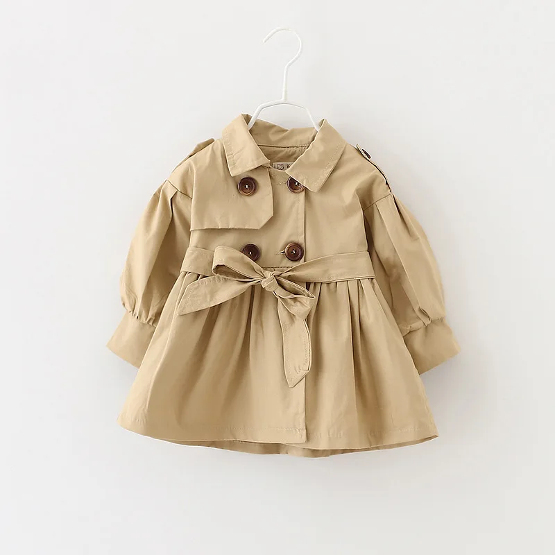 Baby Jacket Casaco Infantil Girl Baby Coat Spring Baby Jas Trench Double Breast Windbreaker for Girl Kids Jacket For 1-4T - Цвет: Хаки