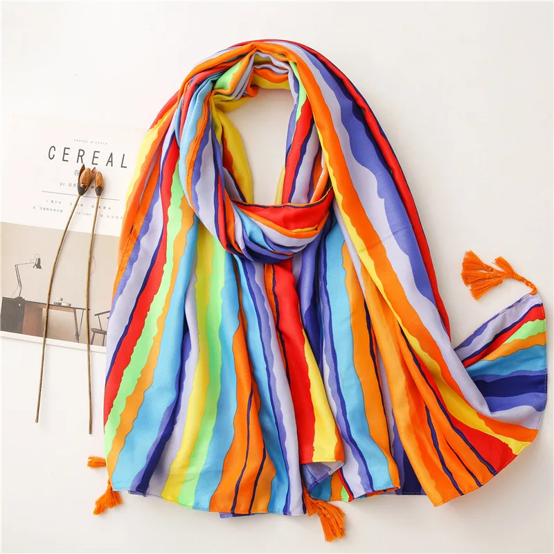 New Fashion Rainbow Color Long Doux Femmes en mousseline de soie écharpe Wrap Châle étole Echarpes 