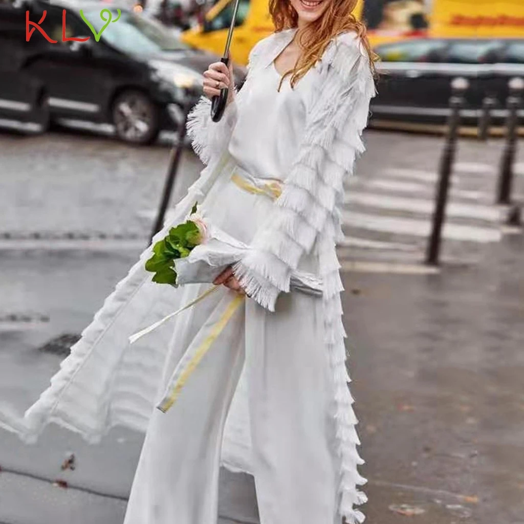 Женская куртка с кружевными кисточками, Свободный длинный кардиган, зима-осень, куртки, Повседневная ветровка с длинным рукавом, верхняя одежда, базовые пальто, 19Aug