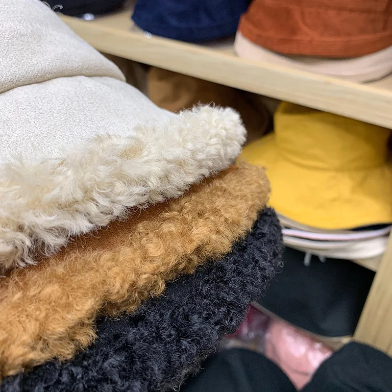 Зимние женские шапки из овечьей шерсти и замши, однотонные толстые теплые шапки в рыбацком стиле, Модные Повседневные шапки с плоским верхом, уличные шапки в стиле Харадзюку