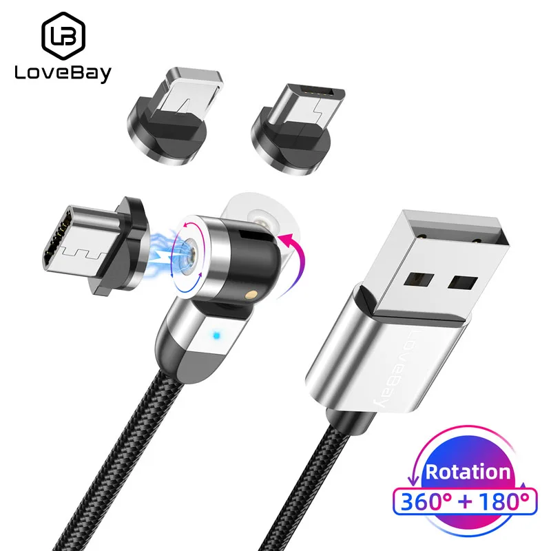 Магнитный кабель Lovebay Usb Type C Поворотный зарядный Micro usb для iPhone Samsung Xiaomi c провод