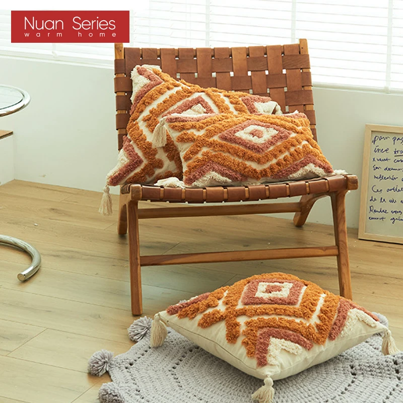 

Brown Beige Tufted Cushion Cover Morocco Geometric Pillow Case Plush Decorative 45x45cm/30x50cm Pillow Cover Sofa Bed Home Decor