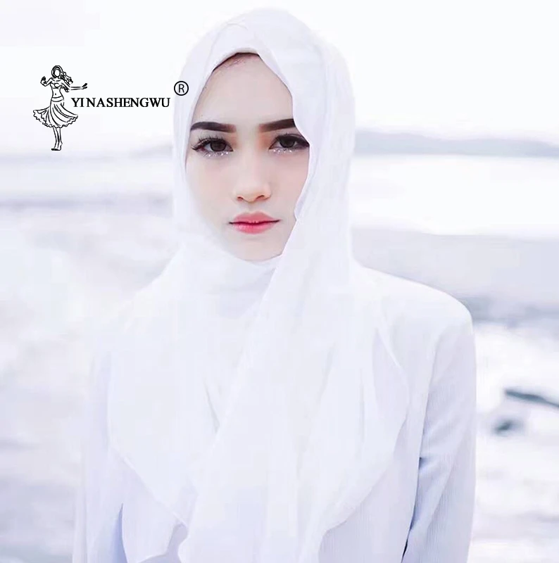 Мода хиджаб для мусульманок шарф бандана простой пузырь шифон мусульманские хиджабы внутренние шапочки под хиджаб дамы исламский тюрбан мягкий шифон