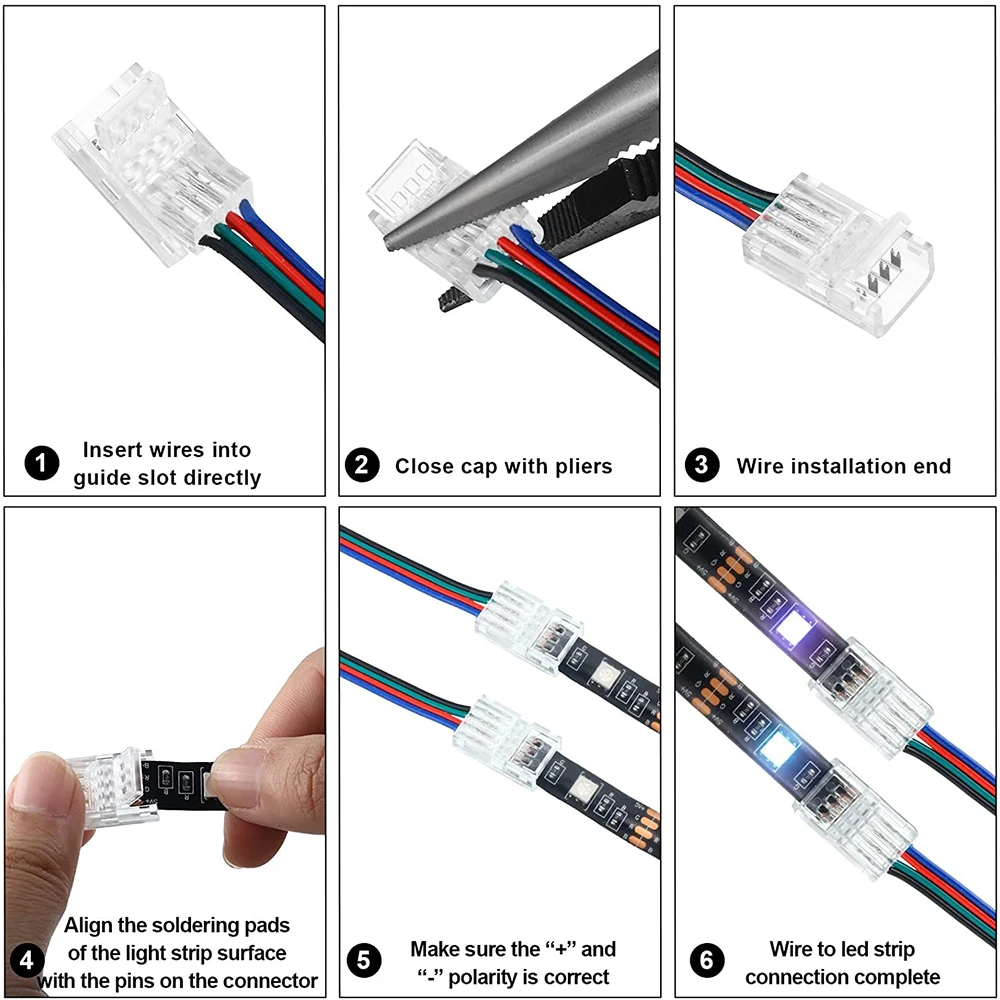 Connecteur de bande LED RGB, 2 broches, 3 broches, 4 broches, 5