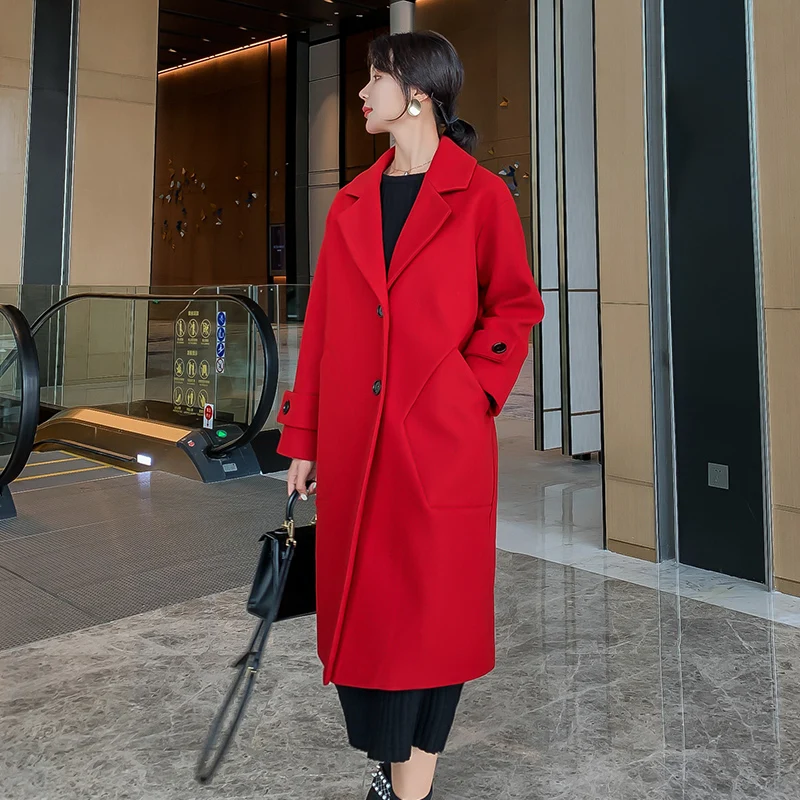 Winter Beige Elegant Cardigans Woolen Coat Women Black Long Coats Vintage Minimalist Long Overcoat Camel Oversize Lady Outwear women 2022 spring autumn new black gold velvet suit jacket female elegant temperament slim outwear oversize lady blazer coats