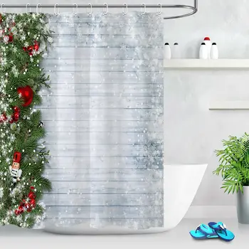 

Wood Board Xmas Snowflake Pine Bathroom Shower Curtain Set Waterproof Fabric