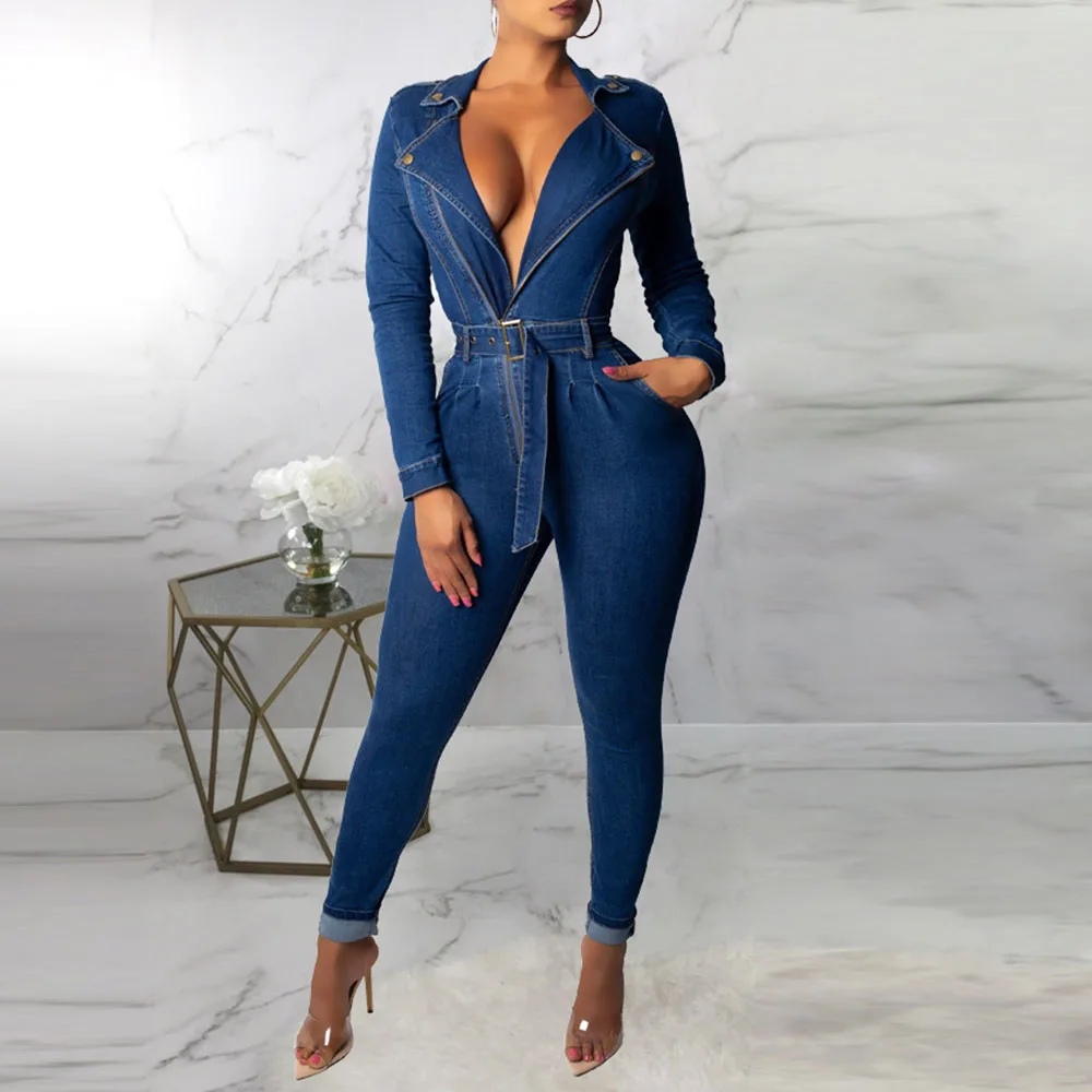 M&S&W Women Fashion Jumpsuit Denim Bib Cotton Jeans Spaghetti Strap Slim Pants