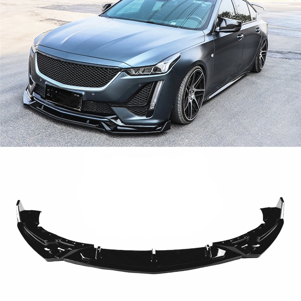 Front Bumper Spoiler Lip For Cadillac CT5 2019 2020 Glossy Black Car