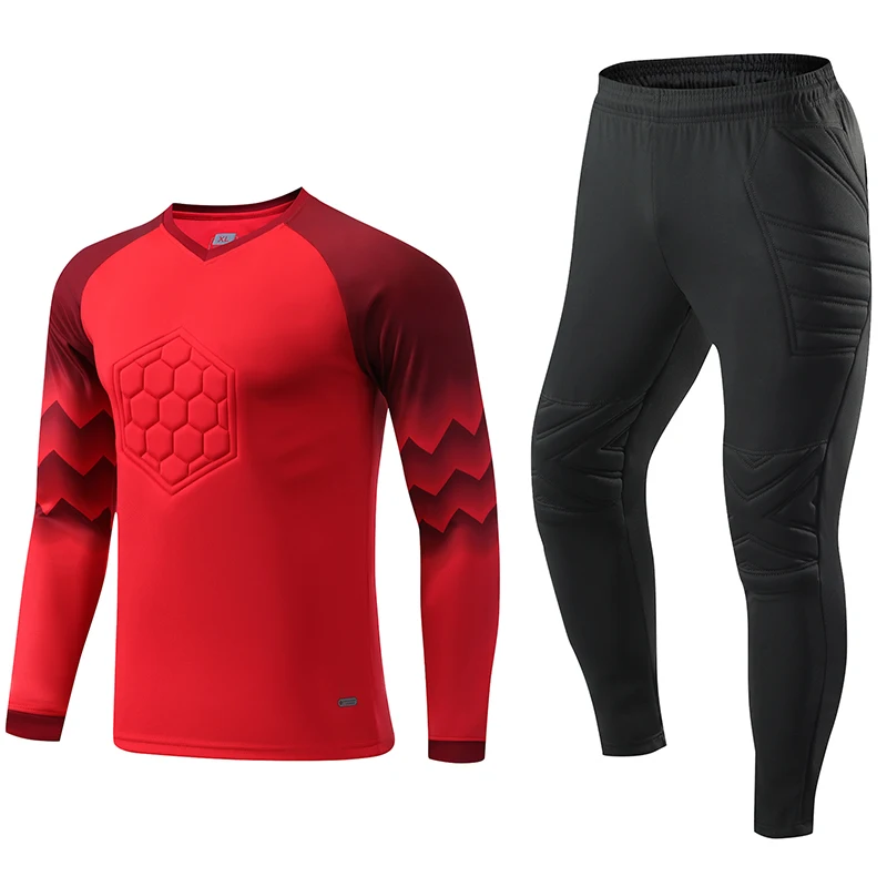 Men's Long Sleeve Goalkeeper Soccer Jersey Set with Protective Padding
