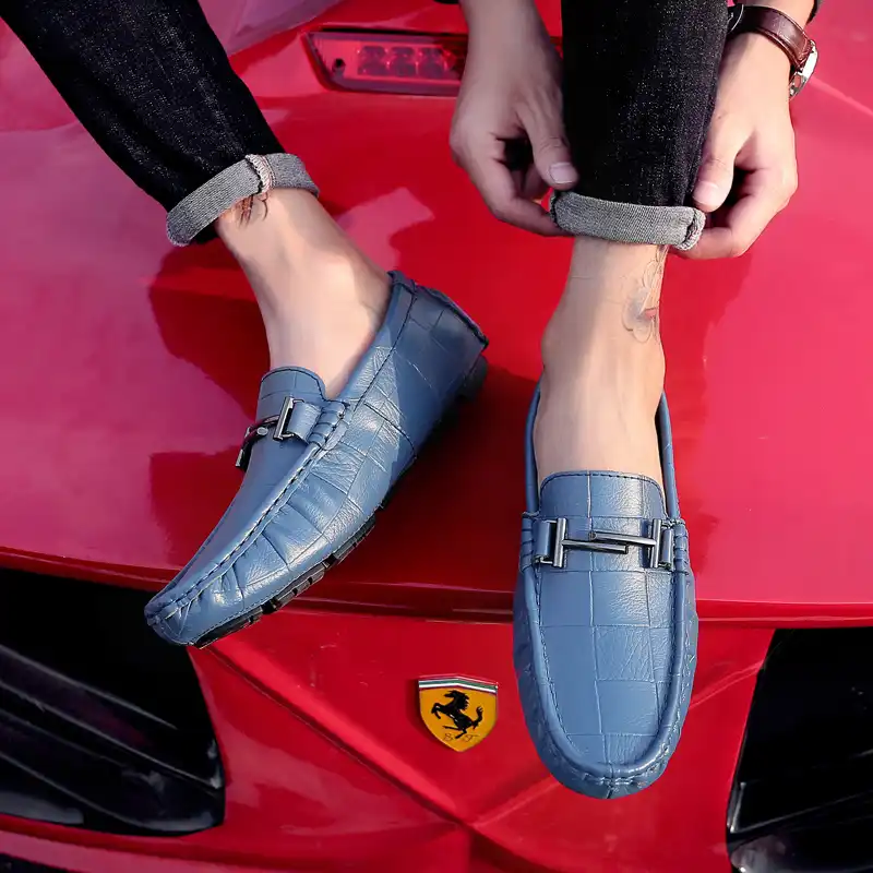 本革の男性は豪華でフォーマルローファーメンズモカシン黒青男性運転靴 メンズカジュアルシューズ Aliexpress