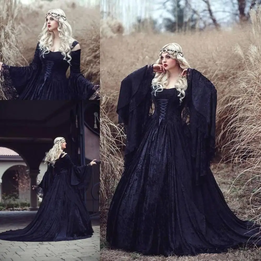 Vestido boda винтажное бальное платье принцессы, свадебное платье, черные кружевные свадебные платья для невесты, испанские подвенечные Свадебные платья с длинными рукавами