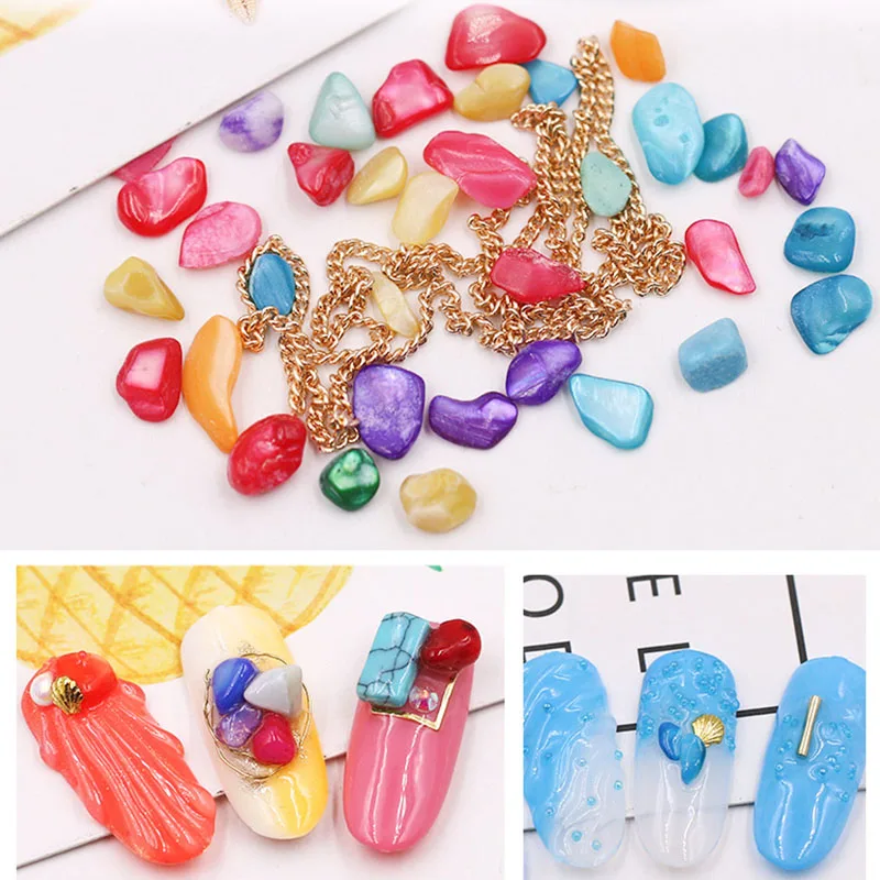 Best 1 Box Colorful Sea Shell Stones Mix Nail Art Decor Sticker with Chains Supplies QQ99