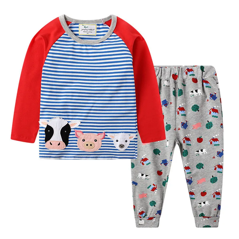 

Jumping meters New Boys Girls Clothing Sets Cotton Long Sleeve Children Clothes With Animals Applique Outfit Tshirts + Pants Set