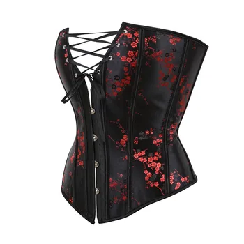 Corset Lingerie For Women Floral Jacquard Overbust Corset Waist Cincher Plum Bustier Sexy Hot Plus Size 3