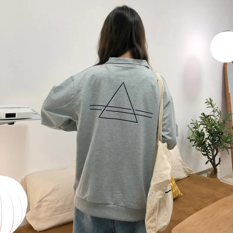 Letters Printed Polo Shirt Women Long Sleeve Autumn Winter New Loose Casual Printing Lapel Shirt Lady Black Grey Bottoming Tops