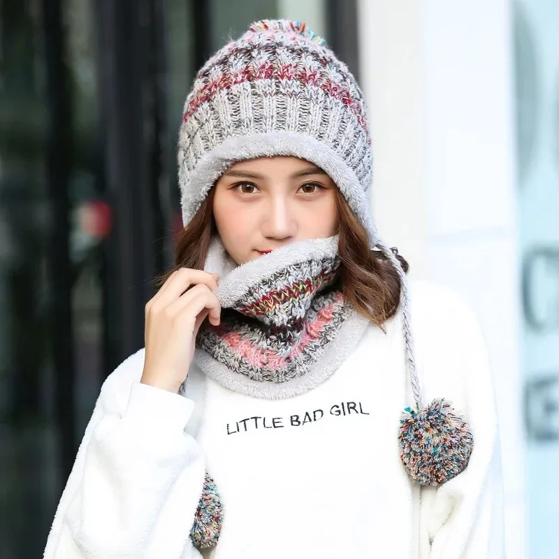 Designer Women Hats Girls Winter Pom Pom Hat Acrylic Knitted Thickening Warmth Beanie Hats And Scarves Outdoor Streetwear