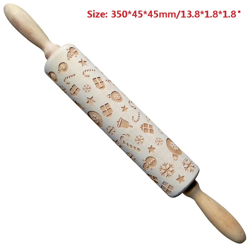 Christmas Rolling Pin Wooden Christmas Engraved Carved Embossing Rolling Pin Dough Stick Baking Kitchen Pastry Tool - Цвет: 02