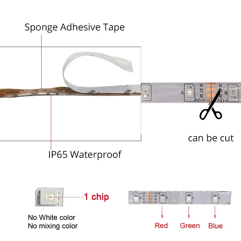 Супер яркий 50 см 5 м RGB 300LED/M SMD 2835 полоса DC12V источник питания