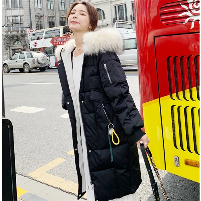 Jacket New Woman Overknee Down Cotton Long Overcoat Coltsfoot Cotton Thick warm Jacket Loose Fur collar Coat Female Tide G102