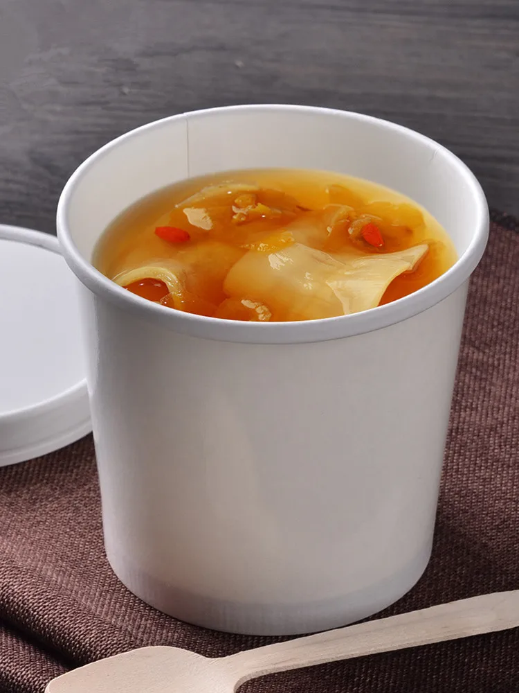50 шт. белая Круглая Бумажная миска, чашка для супа, одноразовый Ланч-бокс, посылка на вынос, миски, утолщенная чашка для салата, фруктов с крышкой