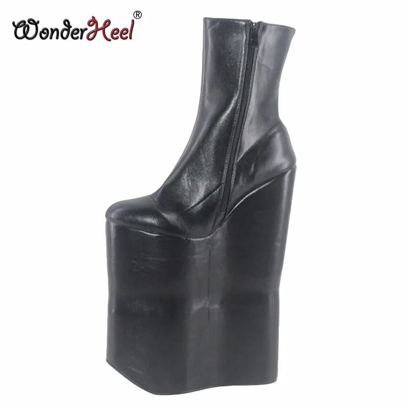 Wonderheel-신상품 엑스트라 하이힐 12 인치 웨지 힐 플랫폼 섹시 페티쉬 부츠, 매트 가죽 나이트 클럽 패션쇼 앵클 부츠