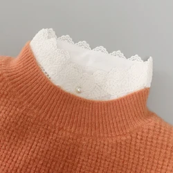 Women Stand Ruffle Lace Shirt Fake Collar Chiffon Detachable False Collar Lapel Sweater Blouse Top Faux Collar Accessories