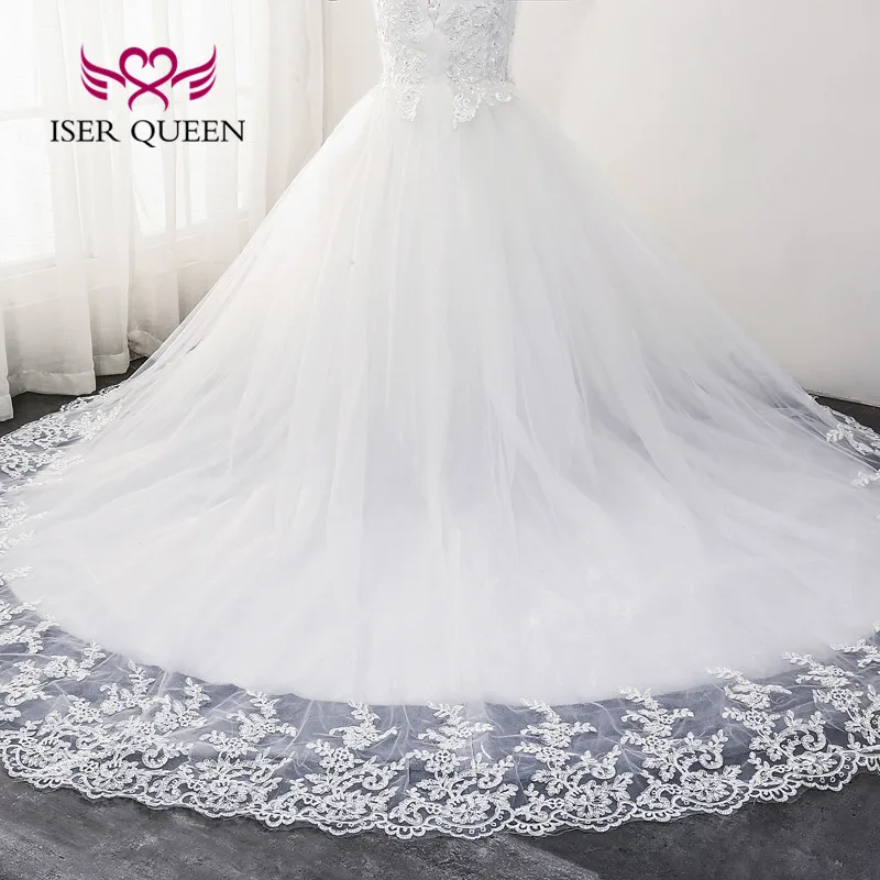 Crystal Beaded Lace Mermaid Wedding Dress V-neck Big Train Backless Women