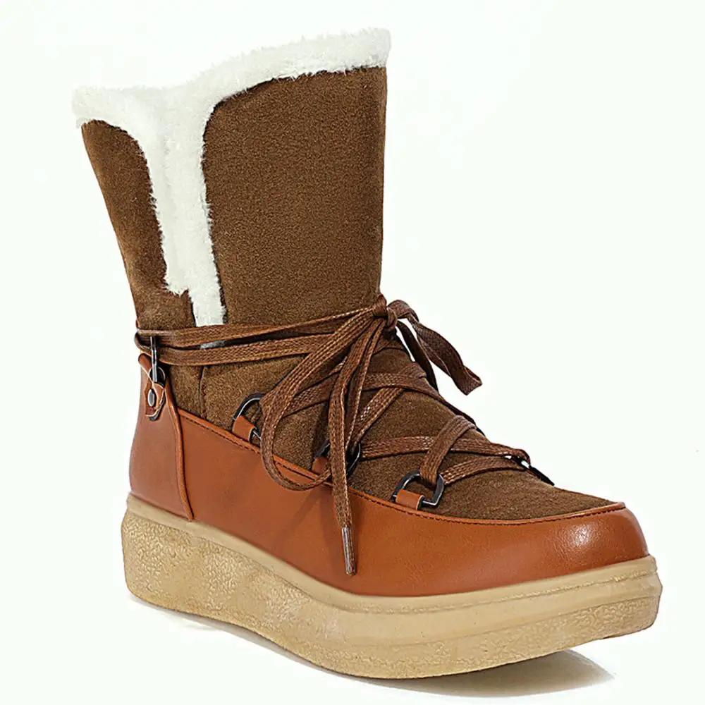 

Thick-Soled Cross Straps Explosive Snow Boots Waterproof Platform Winter Warm Women's Boots Frosted Stitching PU Mid-Calf Boots