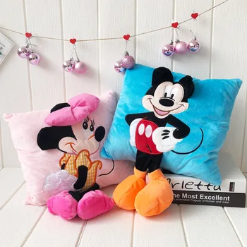 

35cm 3D Mickey Minnie Mouse Cushion Kawaii Pillow Plush Toys Kids Toys Christmas Gifts Party Supplies Home Decorations