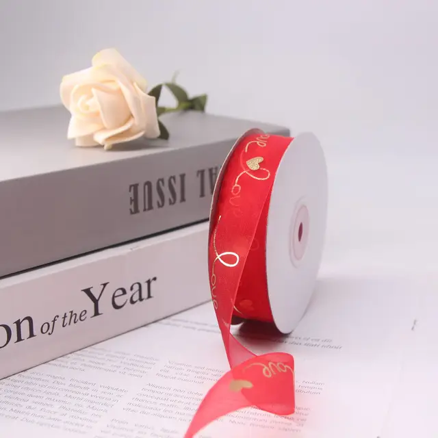 25mm Wide-Sided Ribbons Like You Confession Bowknot Wedding Gauze Christmas Party Packaging Decoration Lace Crafts Ribbon Red