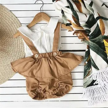 

0-24M Cotton Newborn Baby Girls Shirt Sleeveless Rufffle Shirt Tops Bodysuit Overalls Bibs Shorts Outfits Clothes Clothing