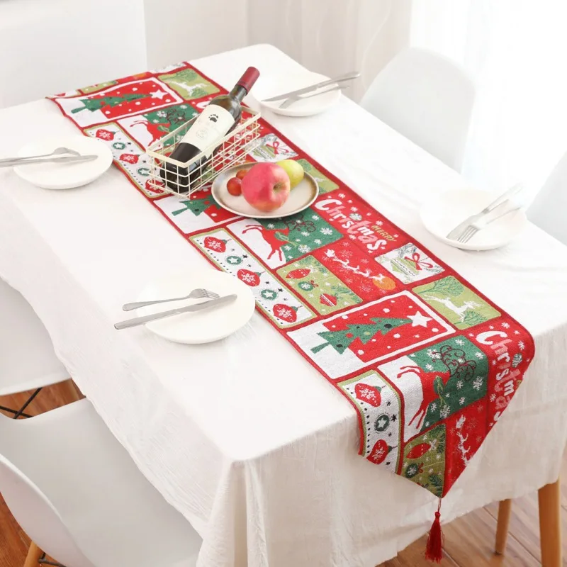 

Christmas Table Runner Oversize Long Strip Table Cloth Elk Floral Printed Tablecloth Linen Table Runner Festive Table Dcoration
