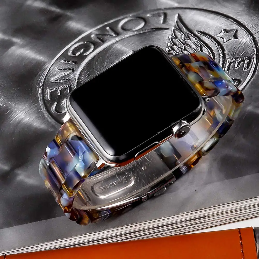 Ремешок из смолы для apple watch 5, 4, ремешок correa, apple watch 42 мм, 38 мм, 44 мм, 40 мм, iwatch series 3, 2, 1, ремешок из нержавеющей стали с пряжкой