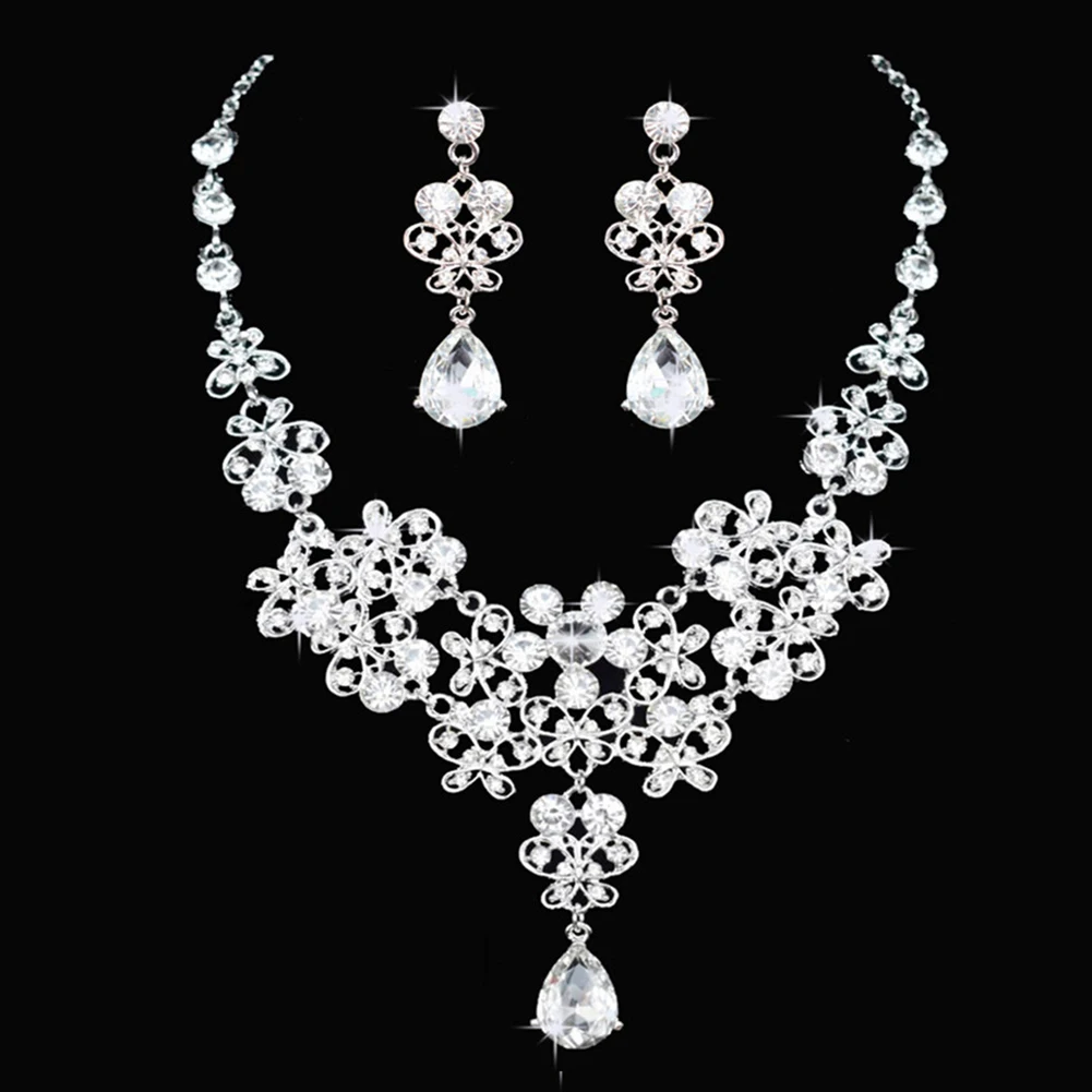 Шикарный полый цветок Свадебный комплект ювелирных изделий тиара Корона висячие серьги ожерелье шик