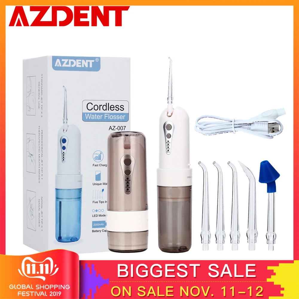 Online AZDENT Mode 4 Modi Tragbare Falten Elektrische Munddusche USB Lade Wasser Dental Flosser Wiederaufladbare 200ml + 5 Jet tipps