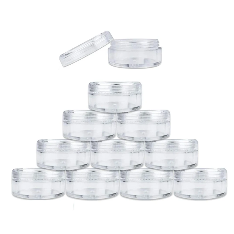 100pcs 2g 3g 5g 10g 15g 20g Empty Acrylic Clear Round Jars For Cosmetic Lotion, Makeup Cream, Eye shadow, Rhinestone, Sample Pot