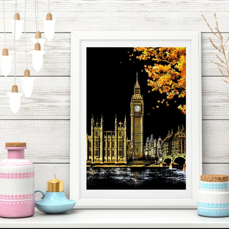Kids DIY Scratch Paintings Magic City Art Drawings Baby Educational Toys Child Birthday Gifts Room Accessories Y041 3