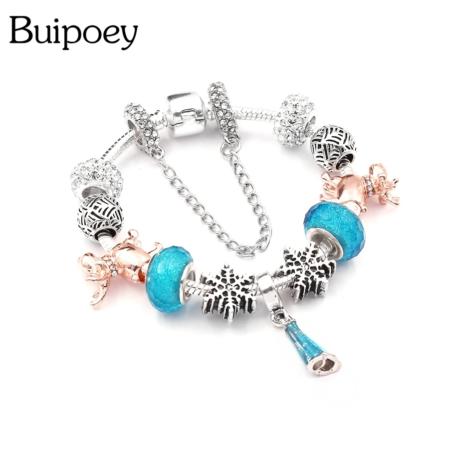 Buipoey Холодное сердце Эльза Свен лося браслеты с подвесками для женщин девочек