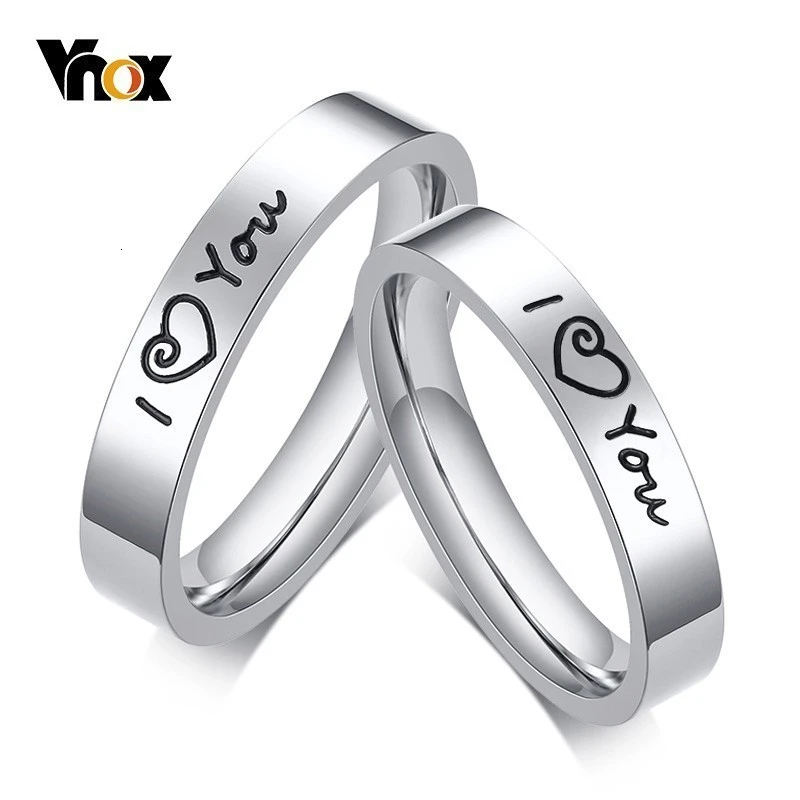 Vnox 4MM kocham cię obrączki dla kobiet mężczyzn ze stali nierdzewnej  eleganckie serce para zespół rocznica miłośników Gfit|Wedding Bands| -  AliExpress