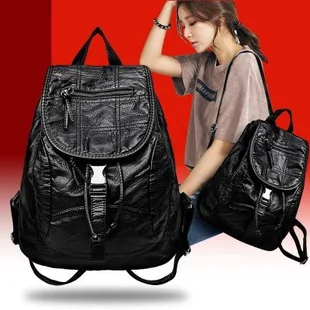 Fashion Backpack Women's Washed Leather Casual Backpack Women's Korean-style Mommy School Bag Fashion Versatile Soft Leather 201