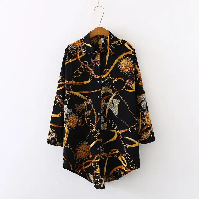 Fashion chained casual oversize Women Blouses Spring chiffon Blouse 3/4 sleeve Loose Casual Tops Shirts 4