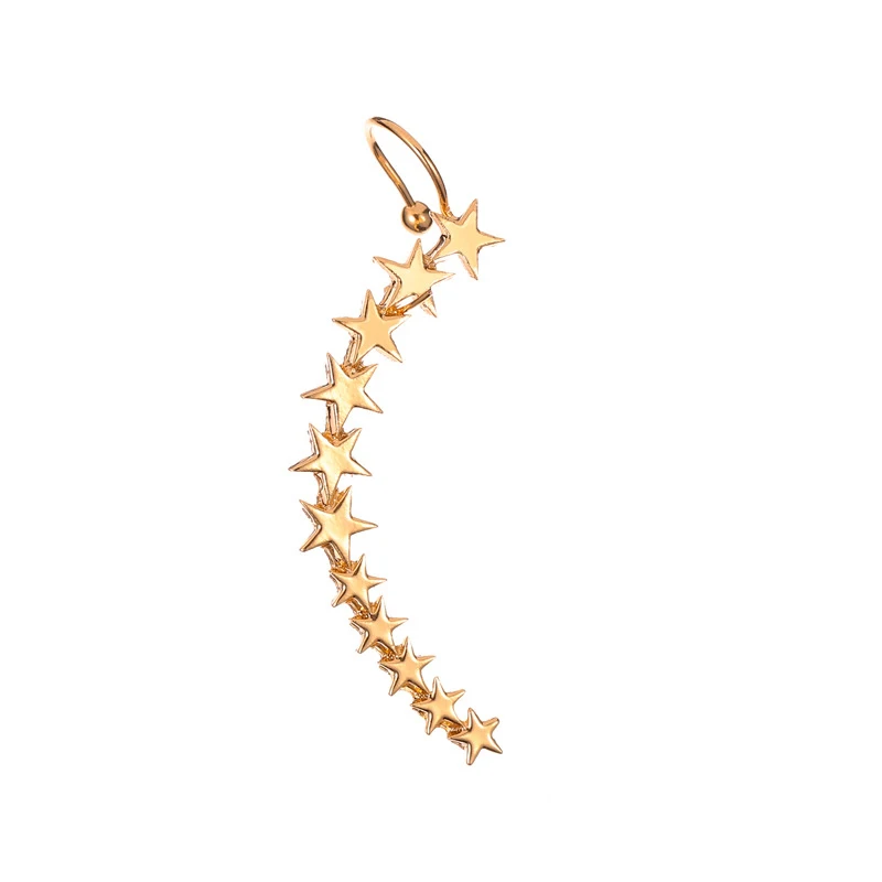 Sliver Gold Color Star Shape Long Earcuffs Bohemian Crystal Clip On Ear Cuff For Women Earring Clips Jewelry ear clip earrings clip earrings ear clip ear accessories