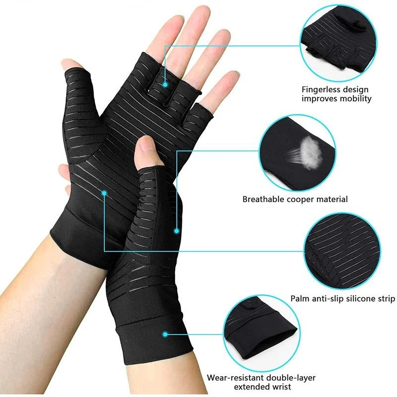 

Arthritis Compressed Glove Pain-relief Support Copper Fiber Hand Brace Non-slip Treatment Gloves Black Gloves Work Gloves