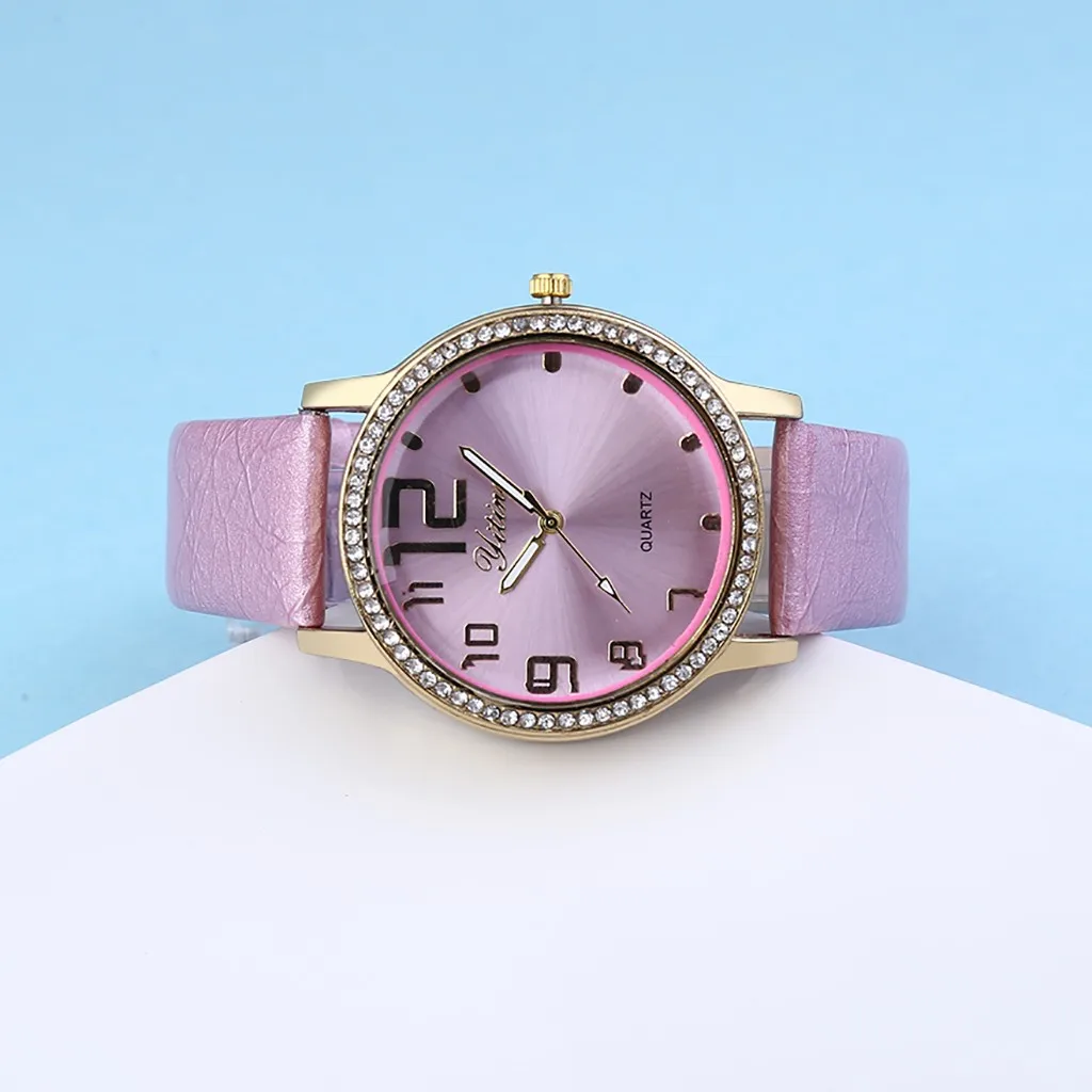 Reloj mujer винтажный кожаный браслет со стразами женские часы, наручные часы Роскошные Кварцевые часы Relogio Feminino Прямая поставка