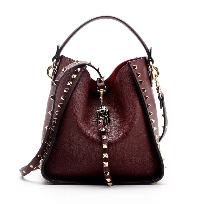 Женская Роскошная сумка из натуральной кожи от известного бренда, сумки через плечо с заклепками, женские дизайнерские сумки через плечо, повседневные сумки-тоут