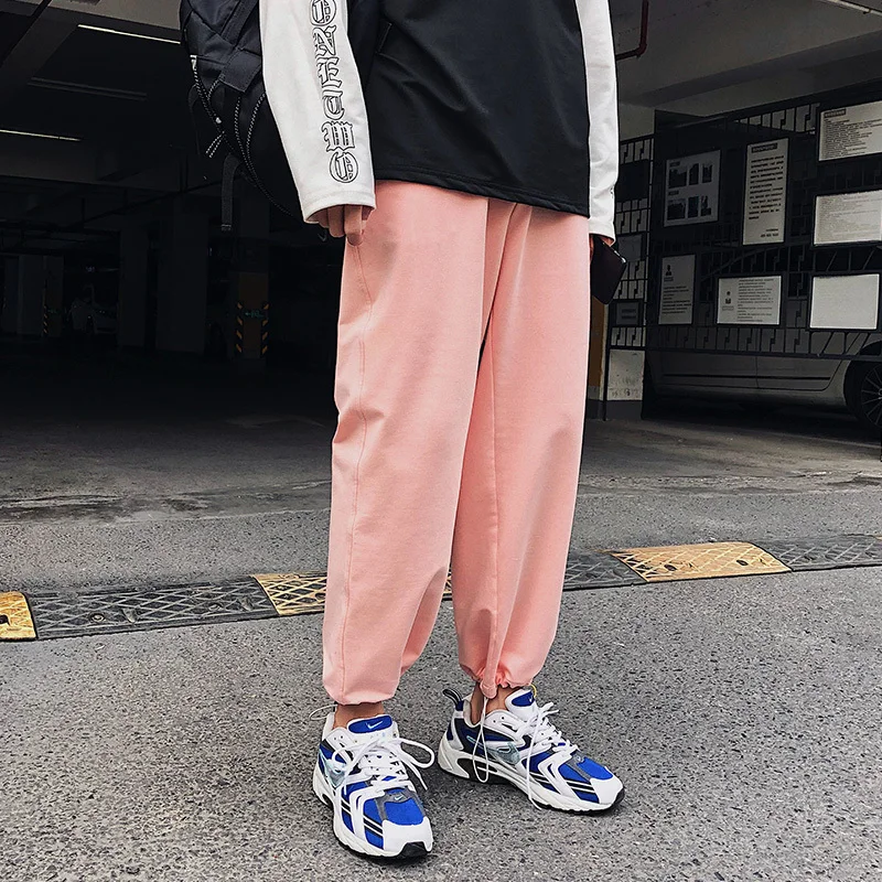 Pink Осенние новые брюки мужские модные однотонные повседневные Прямые брюки мужские уличные дикие хип-хоп свободные джоггеры спортивные брюки M-2XL - Цвет: Pink