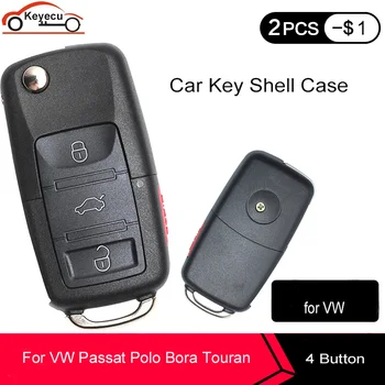 

KEYECU 10PCS 3+1 4 Button Remote Flip Folding Car Key Shell for VW Volkswagen MK4 Bora Golf 4 5 6 Passat Polo Bora Touran