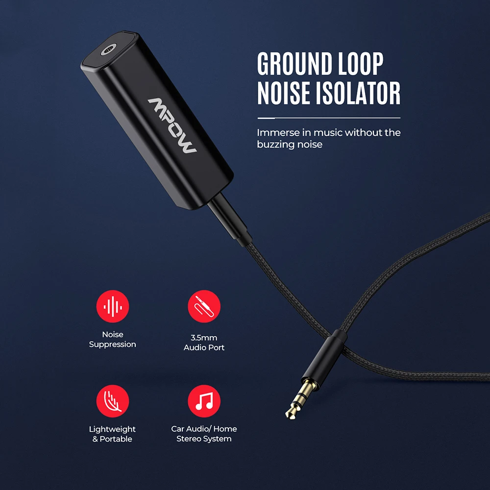 Ground Loop Noise Isolator for High-Fidelity Stereo Music and Clear Speech Aux Bluetooth Adapter for Car/Home Stereo System Mpow Ground Loop Noise Isolator Bundle with Mpow MBR1 Bluetooth Receiver 